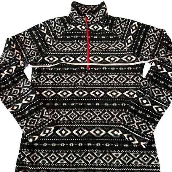 EDDIE BAUER WOMENS BLACK & WHITE NORDIC FAIR ISLES WUEST FLEECE PULLOVER SZ MED - Picture 10 of 11